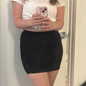 Bebe Black Ruched Pencil Mini Skirt with Heart Zipper on Back